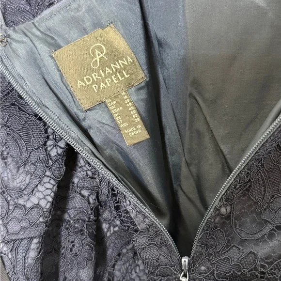 Adrianna Papell Navy Lace Long-Sleeve Gown - Picture 6 of 12